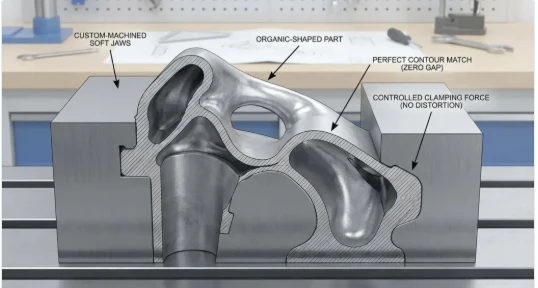 aluminum part held by soft jaws aluminum part held by soft jaws